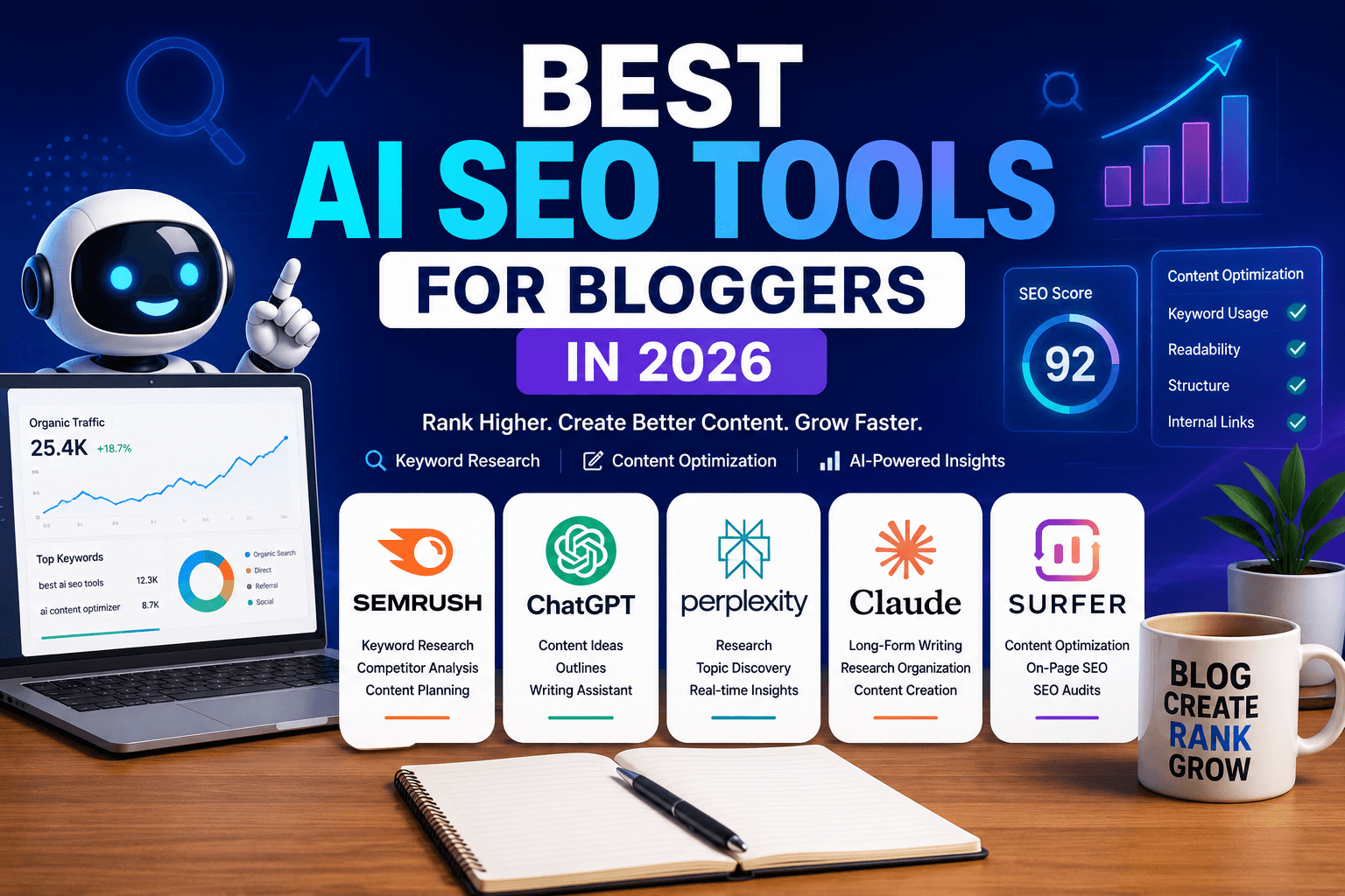 Best AI SEO tools for bloggers in 2026