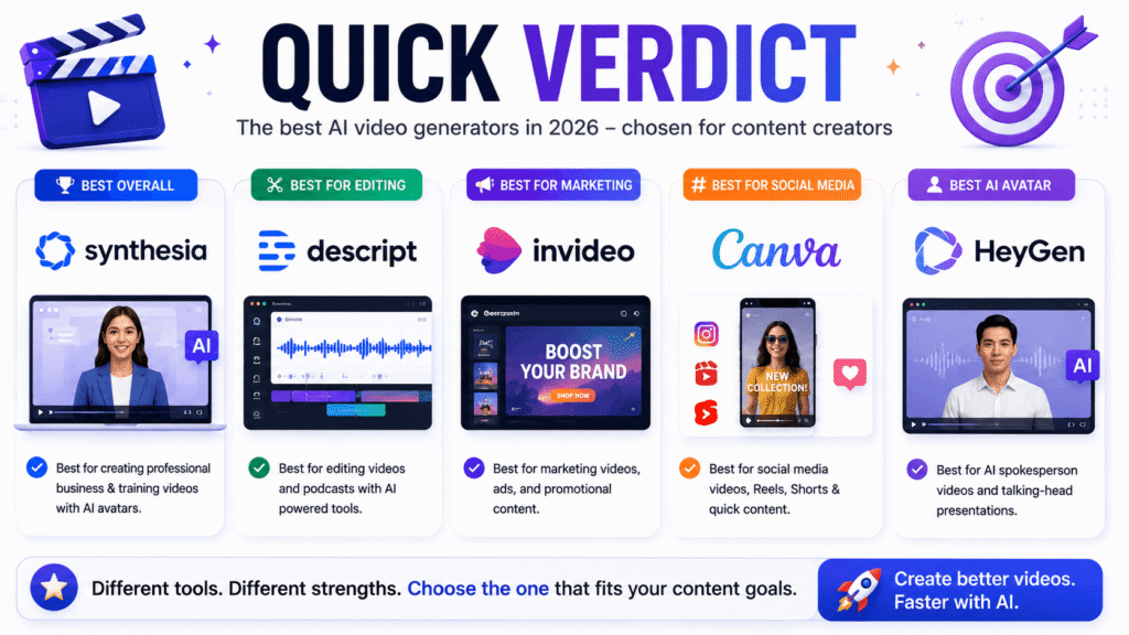 Best AI video generators quick verdict 2026