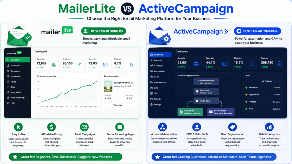 MailerLite vs ActiveCampaign email marketing software comparison