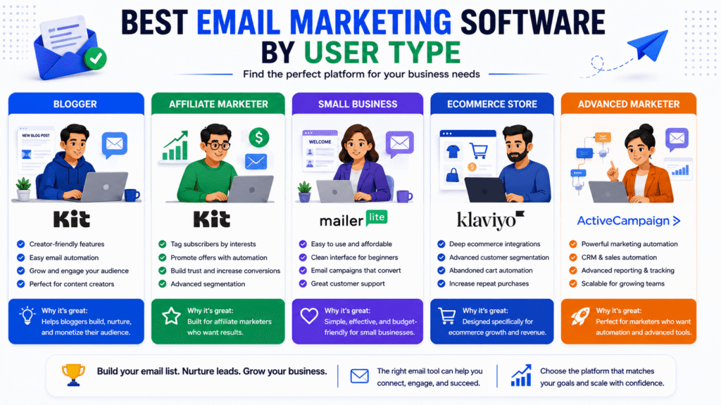Best email marketing software by user type comparison