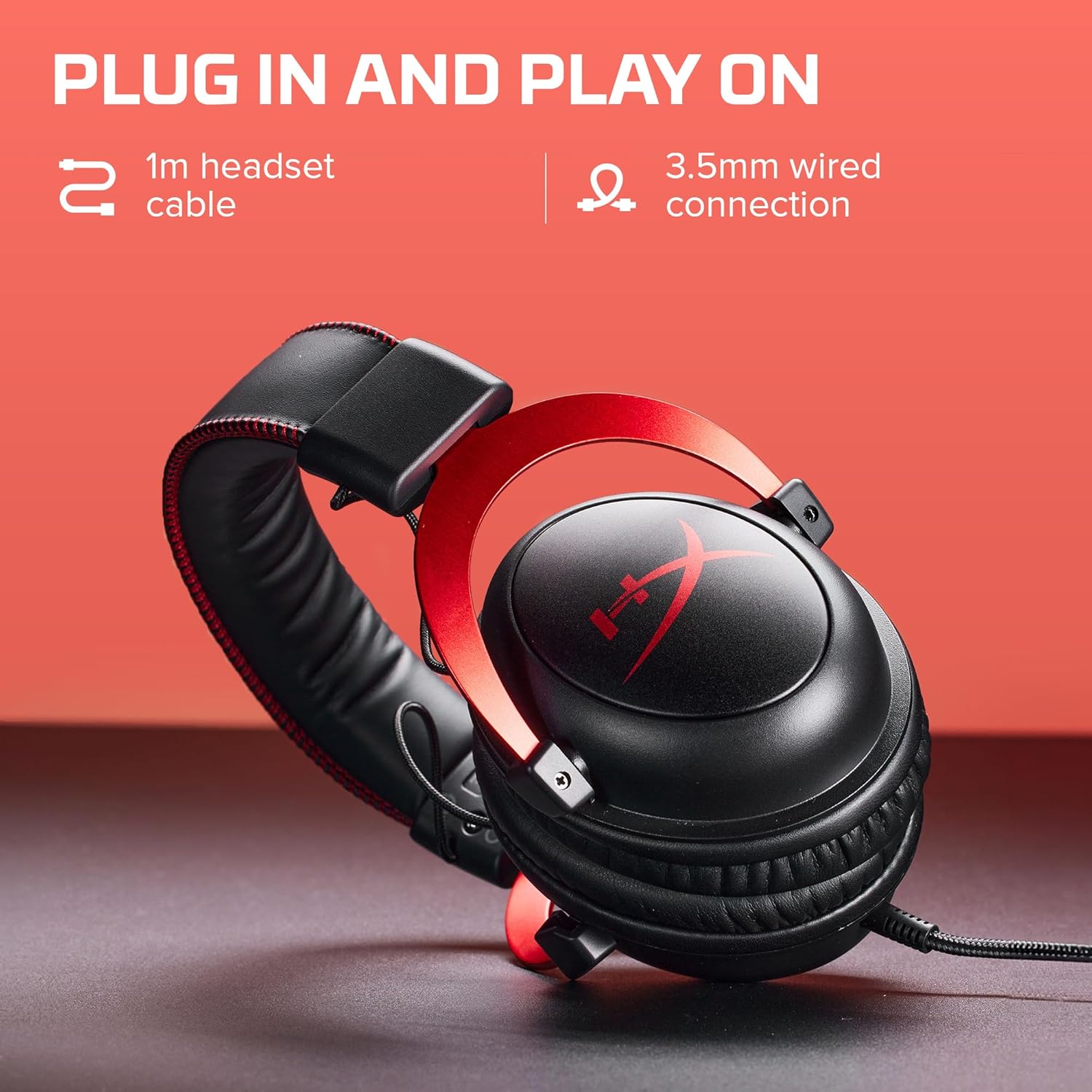 HyperX Cloud II – Wired Gaming Headset for PC, PS5 / PS4. Active Noise Cancellation, Over Ear, circumaural, Closed Back, HyperX Virtual 7.1 Surround Sound - Black-Red (4P5M0AA) - Image 2