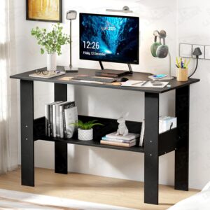 Lukzer Engineered Wood Computer Desk with One Tier Shelves Laptop Study Table for Office Home Workstation Writing Modern Desk (ST-004/ Black / 90 x 50 x 75 cm)
