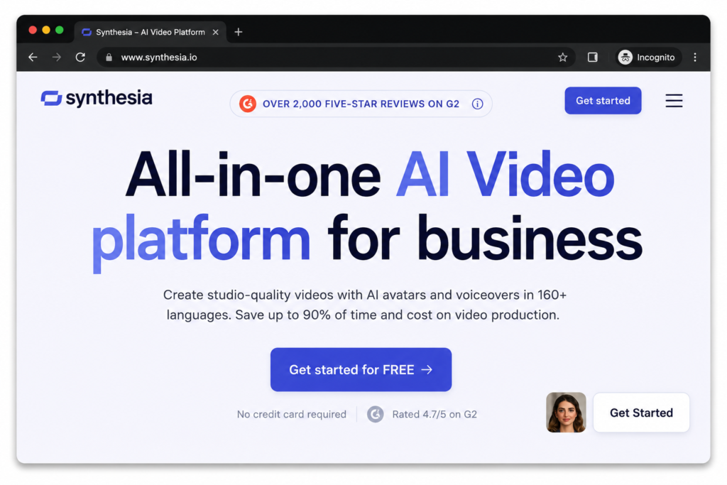 Synthesia AI video generation platform homepage