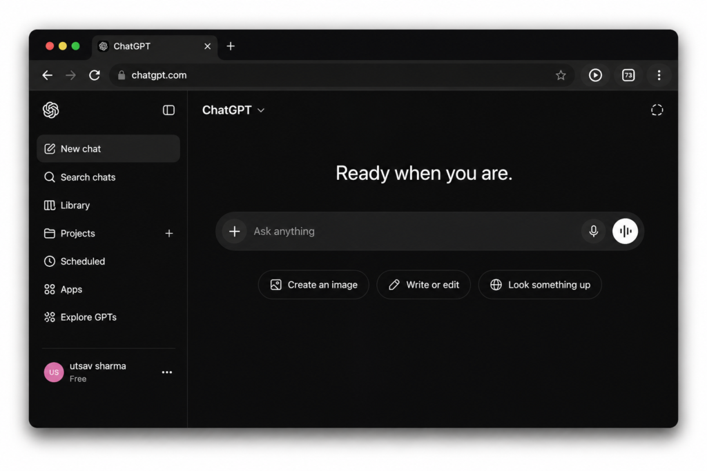 ChatGPT interface for AI writing and research tasks