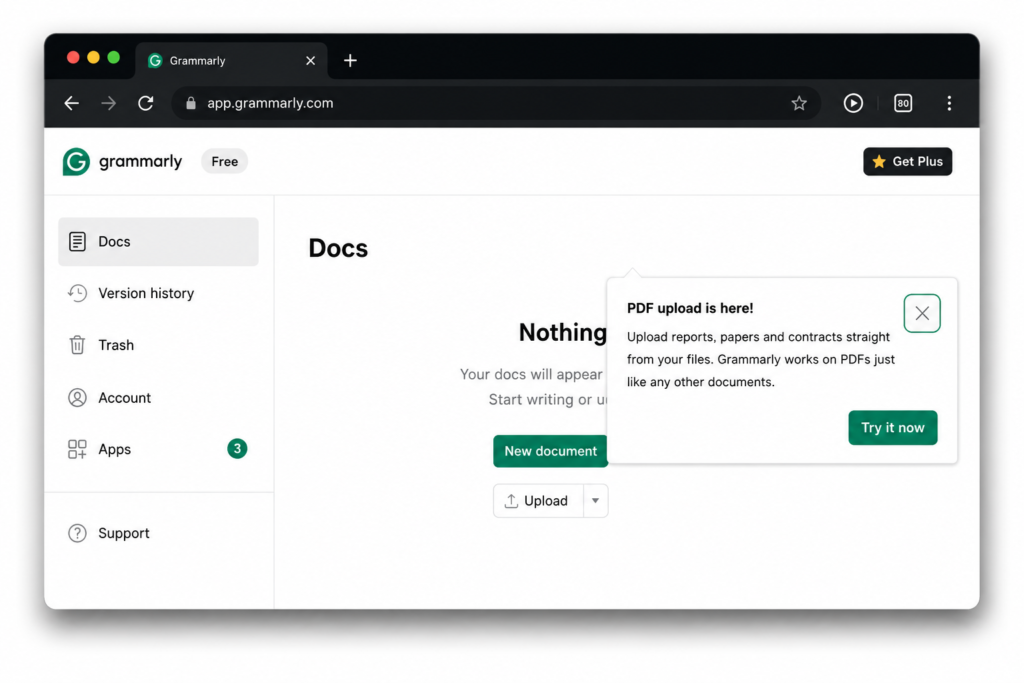 Grammarly dashboard for grammar and writing assistance