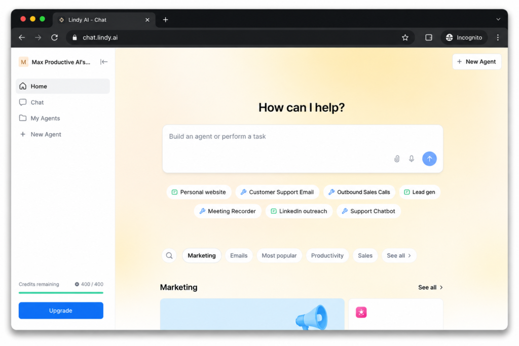Lindy AI dashboard for AI agents and automation